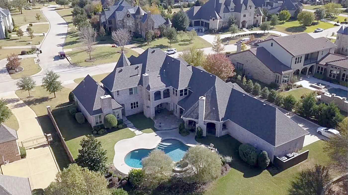 Aerial view of a large home in Southlake, Texas